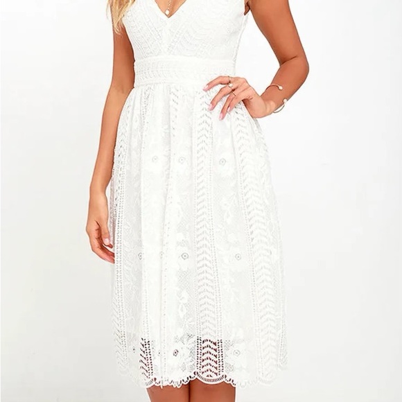 Lulu's Charmed Ivory Lace MIDI Dress - Picture 1 of 3